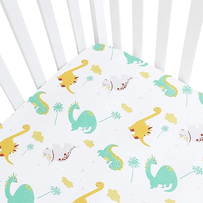 Green & Yellow Dino, Fitted Crib